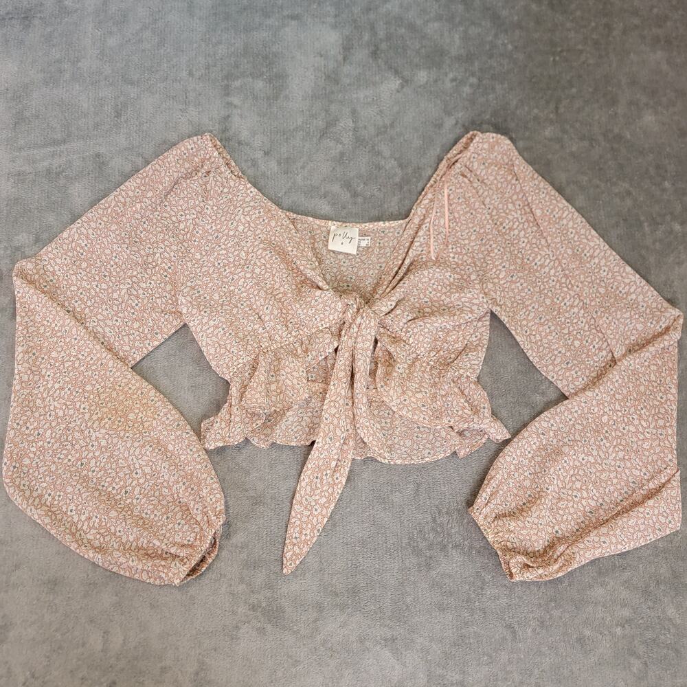 Polly Floral Crop Top 6 Sheer Puff Sleeve Tie Front Romanticcore